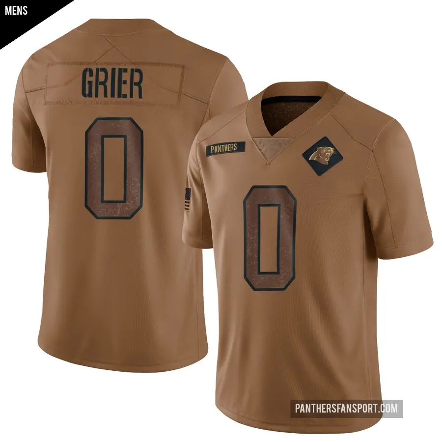 Men's Carolina Panthers ＃0 Will Grier Brown Limited 2023 Salute To Service Jersey