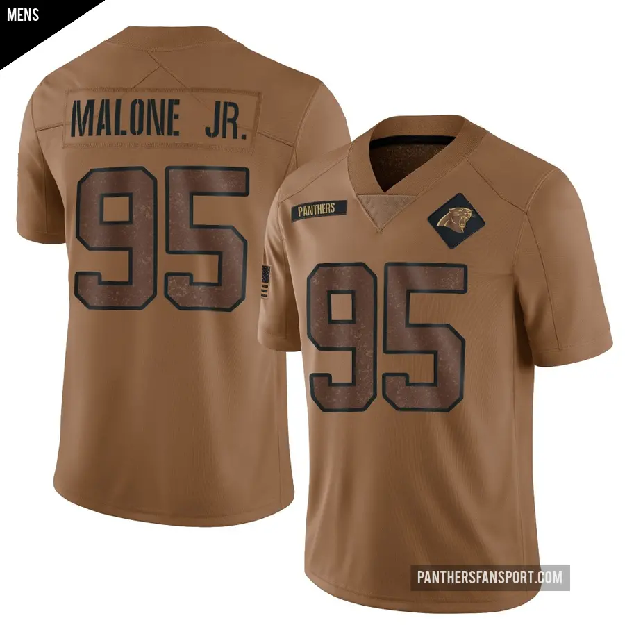 Men's Carolina Panthers ＃95 Tywone Malone Jr. Brown Limited 2023 Salute To Service Jersey
