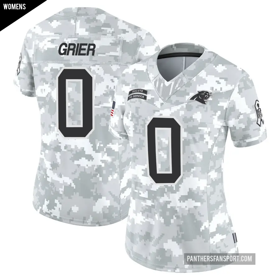 Women's Carolina Panthers ＃0 Will Grier Arctic Camo Limited 2024 Salute to Service Jersey