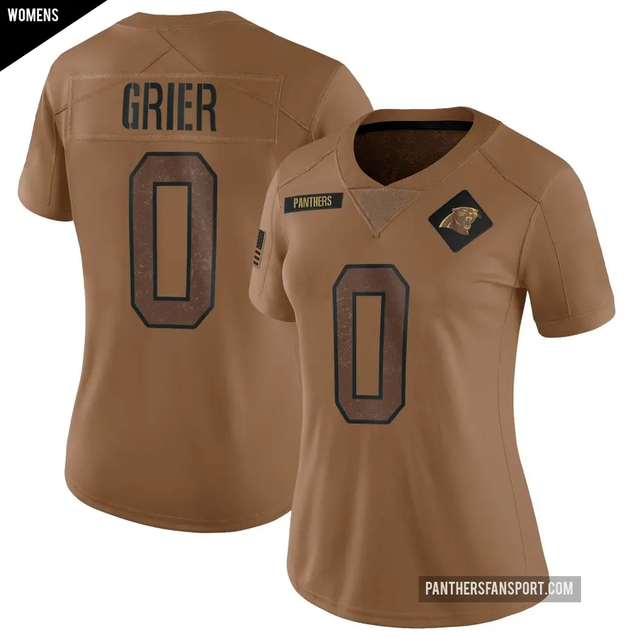 Women's Carolina Panthers ＃0 Will Grier Brown Limited 2023 Salute To Service Jersey