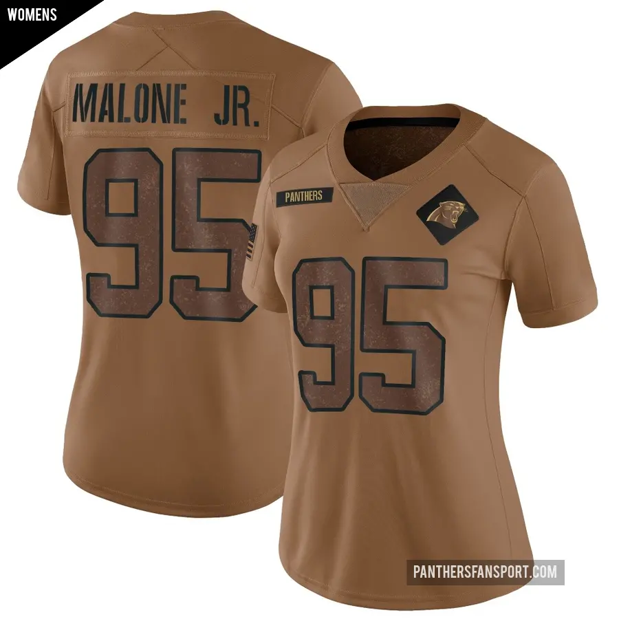 Women's Carolina Panthers ＃95 Tywone Malone Jr. Brown Limited 2023 Salute To Service Jersey