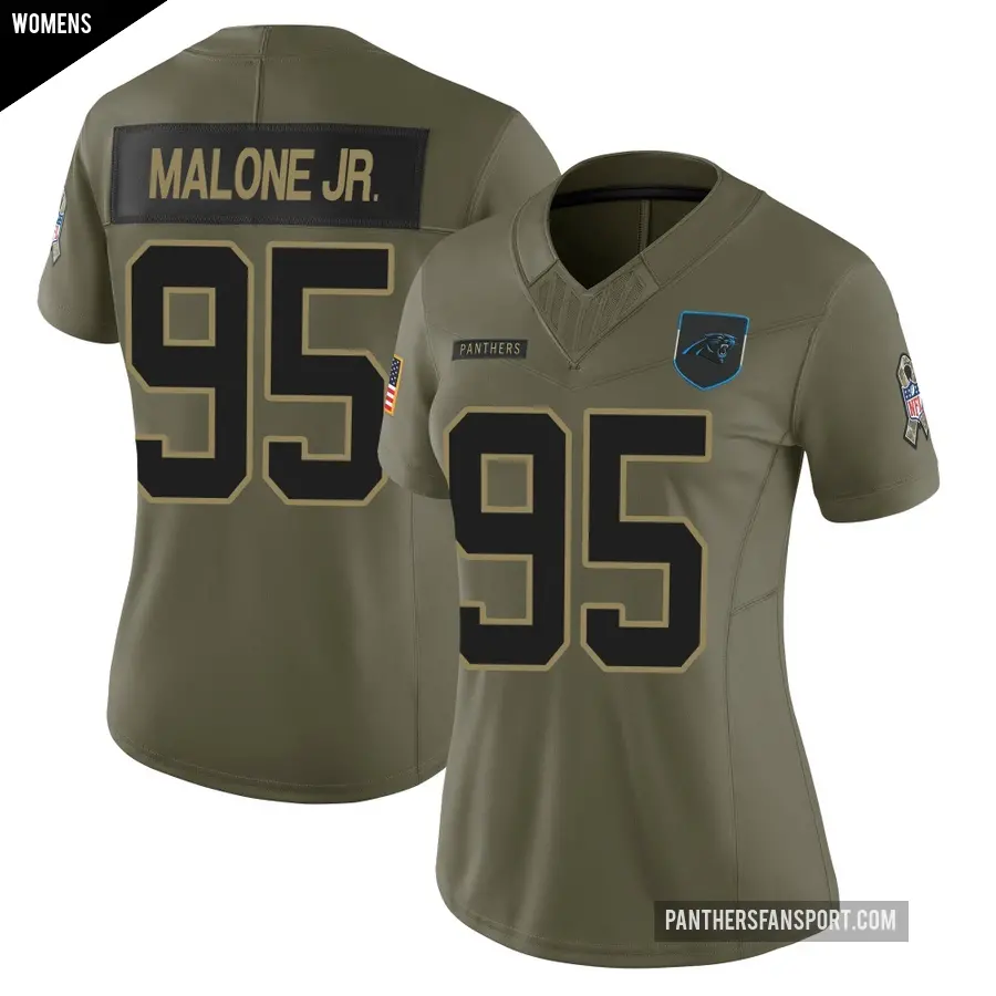 Women's Carolina Panthers ＃95 Tywone Malone Jr. Olive Limited 2025 Salute to Service Jersey